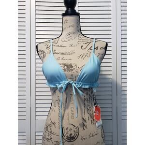 Cider Bikini Top Women's Small Blue String Adjustable Straps Front Tie Ruffle‎